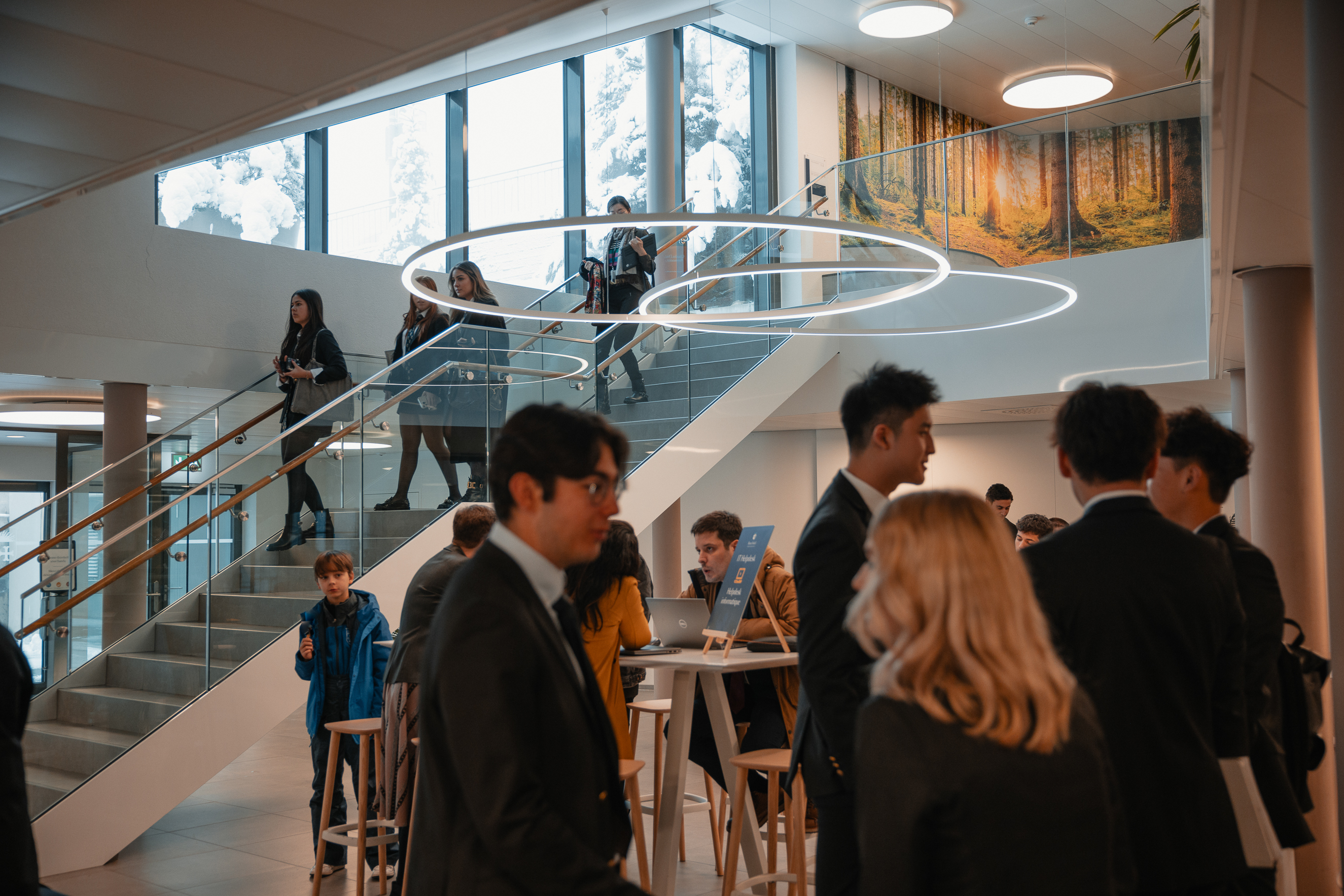 Students in a school common area