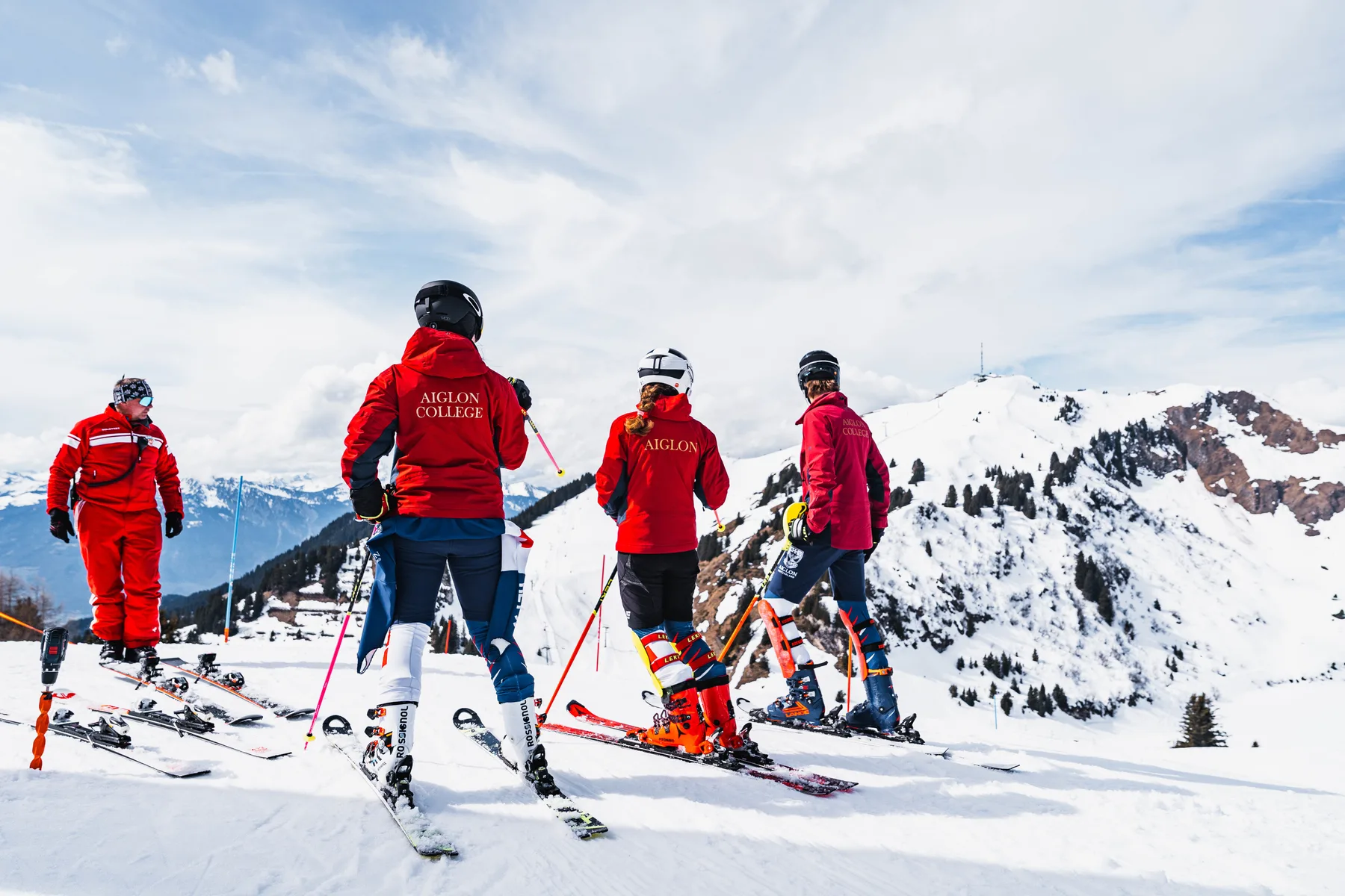 Students skiing in the mountains